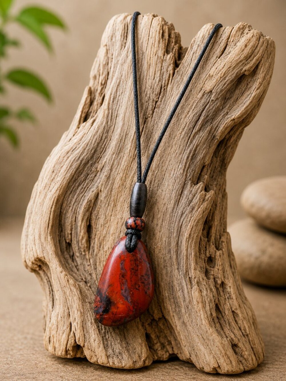 Brecciated Jasper Gemstone Pendant Red Black | Handmade - Picture 3 of 7
